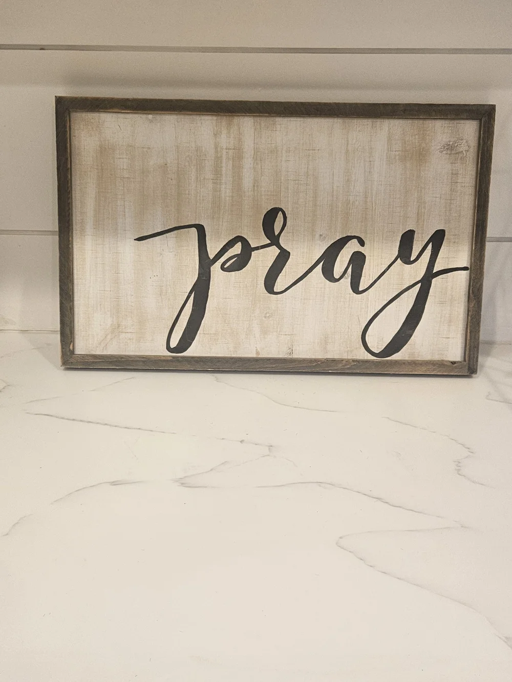 Pray Script Wall Art Sign - Black on Distressed White